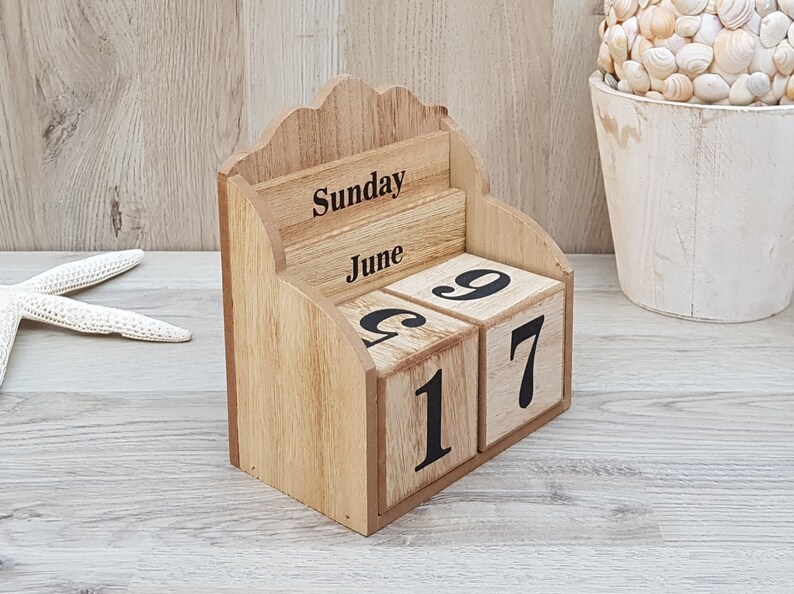 Perpetual Wooden Block Calendar Desk Calendar Beach House Etsy UK