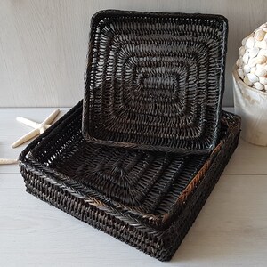 3 Wicker Wall Baskets, Square Nesting Baskets, Decorative Wicker Basket, Shallow Basket, Coastal Decor, Bohemian Decor, Beach House Decor image 2