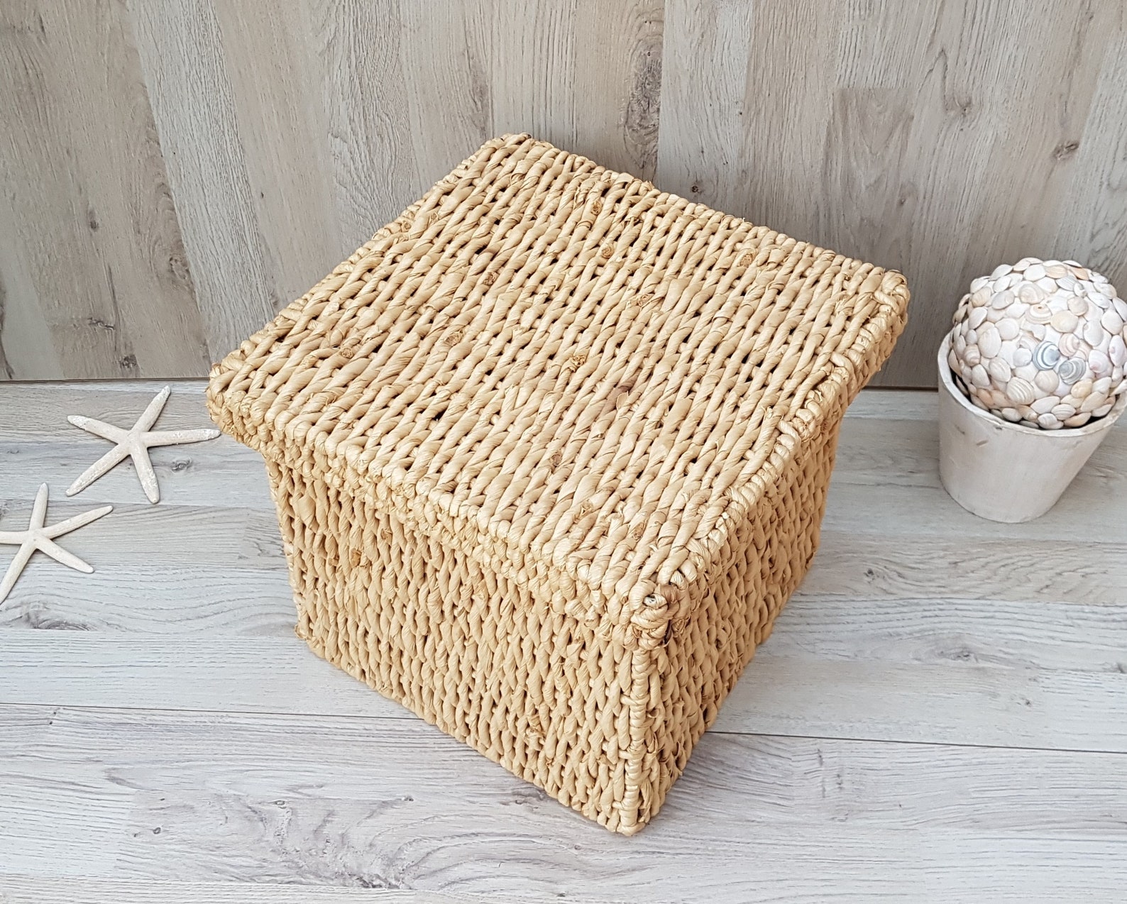 Vintage Wicker Lidded Basket Square Wicker Basket With Lid Etsy