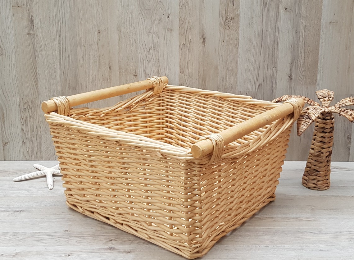 Large Vintage Square Wicker Basket Storage Basket Decorative Etsy
