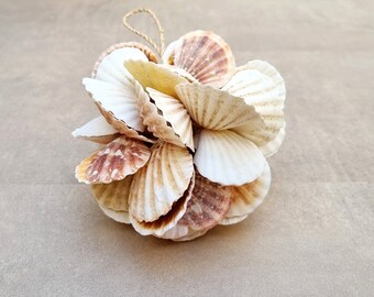 Flower Shell Ball, Coastal Ornament, Seashell Orb, Beach House, Coastal Decor, Seaside Secor, Gift Idea