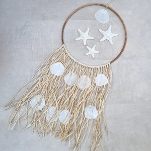 Capiz Wall Decor, Raffia Hanger, Starfish Wall Decor, Coastal Wall Hanger, Boho Wall Decor, Beach Decor, Coastal Decor, Bohemian Decor
