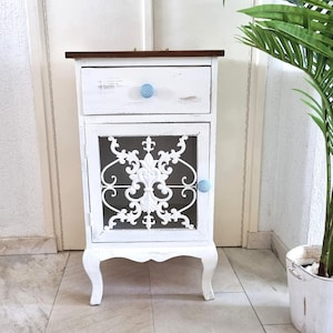 White Wooden Nightstand, Decorated Cabinet, Wooden Cupboard, Hallway Furniture, Coastal Furniture, Coastal Decor