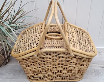 Picnic Basket with Bottle Holder, Wicker Picnic Basket, Picnic Hamper, Coastal Decor, Farmhouse Decor