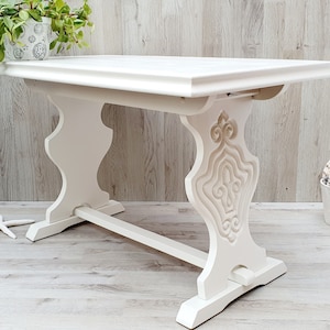 Vintage Monastery Table, White Wooden Monastery Coffee Table, Rustic White, Coastal Decor, Rustic Decor