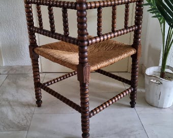 Antique Bobbin Chair, Wooden Corner Chair, Rush Seat Chair, Knitting Chair, Corner Shape Wooden Chair, Country Living, Farmhouse Decor