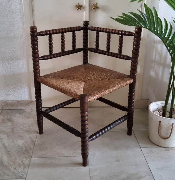 Antique Wooden Corner Chair Bobbin Chair Rush Seat Chair Knitting Chair Corner Shape Wooden Chair Country Living Farmhouse Decor Etsy