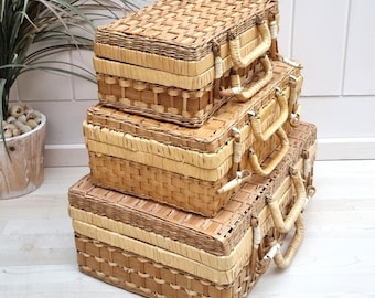 3 cestini in vimini impilabili, set di cestini per la casa in stile boho, custodia in vimini, decorazioni per la casa in vimini, cestino decorativo, decorazioni costiere, decorazioni per la casa sulla spiaggia