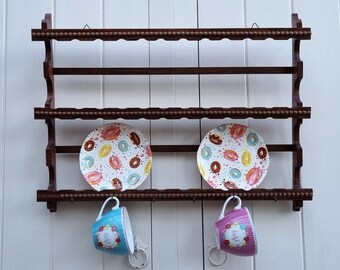 Plate Rack, Wooden Plate Rack, 2 Shelf Plate Rack, Display Shelf Plates, Wall Plate Rack, Vintage Decor