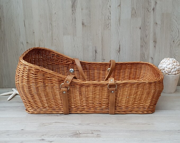 Vintage Wicker Moses Basket, Boho Baby Nursery, Rattan Cradle