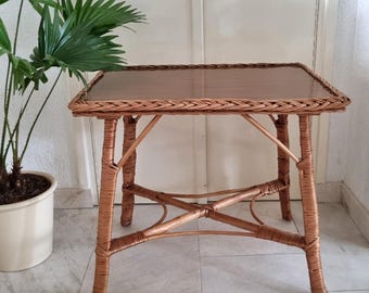 Vintage Bamboo Side Table, Rectangular Coffee Table, Occasional Table, Lamp Table, Coastal Decor, Beach House Decor, Bamboo Furniture