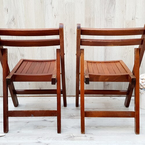 2 Vintage Teak Wood Folding Toddler Chairs, Wooden Children's Chair, Child's Seat, Childs Room Decor, Coastal shops Decor, Farm House Decor