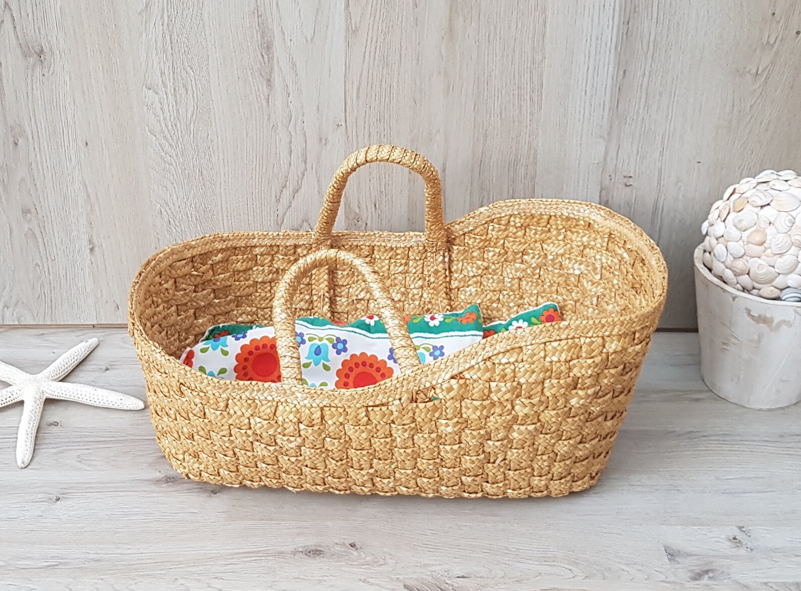 Vintage Wicker Moses Basket With Bedding Wicker Doll Crib Etsy