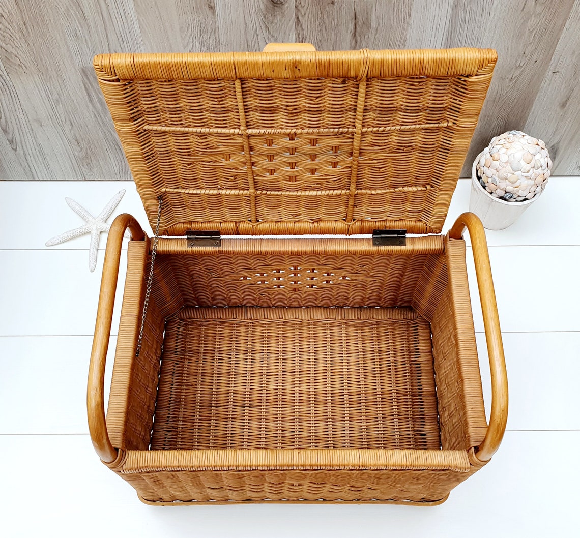 Vintage Großer Korb aus Korb mit Bambus Rattan Box zur | Etsy