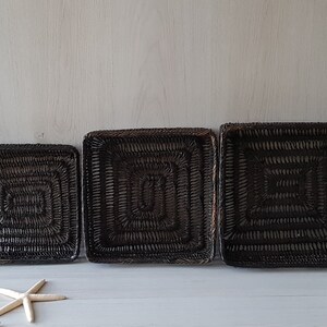 3 Wicker Wall Baskets, Square Nesting Baskets, Decorative Wicker Basket, Shallow Basket, Coastal Decor, Bohemian Decor, Beach House Decor image 6