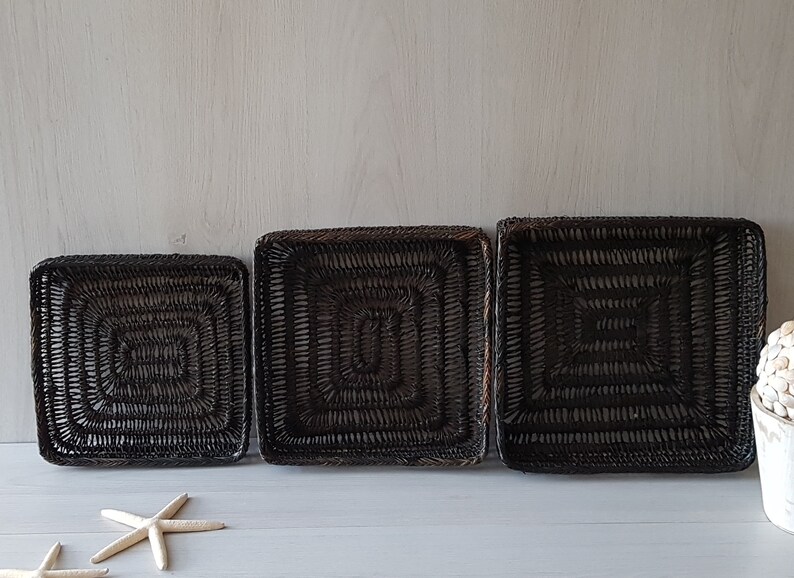3 Wicker Wall Baskets, Square Nesting Baskets, Decorative Wicker Basket, Shallow Basket, Coastal Decor, Bohemian Decor, Beach House Decor image 6