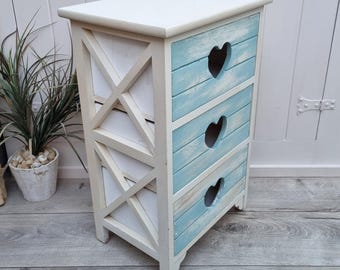 3 Drawer Nightstand, Vintage Drawers, Coastal Furniture, Drawer Cabinet, White and Blue Drawer Cabinet, Coastal Decor