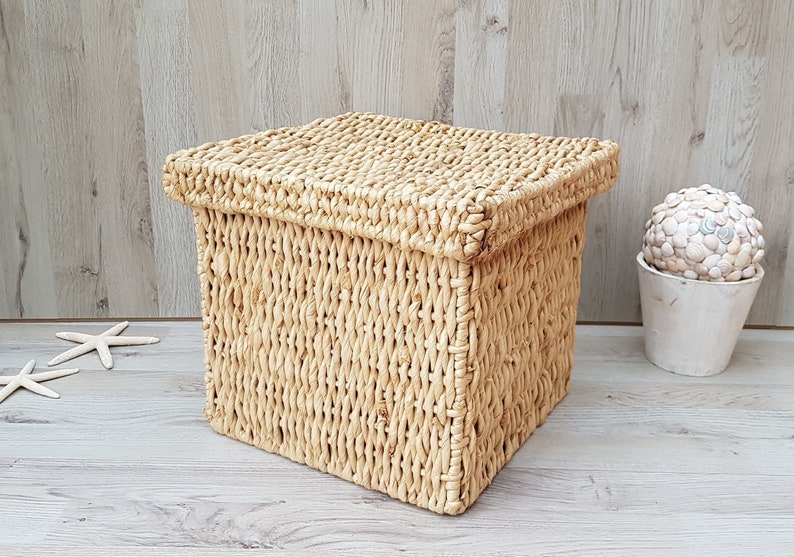 Vintage Wicker Lidded Basket Square Wicker Basket With Lid Etsy