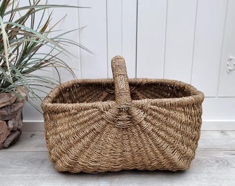 Cesto in vimini di alghe marine, cesto decorativo in vimini, cesto di fiori in vimini, porta riviste, arredamento rustico, arredamento costiero