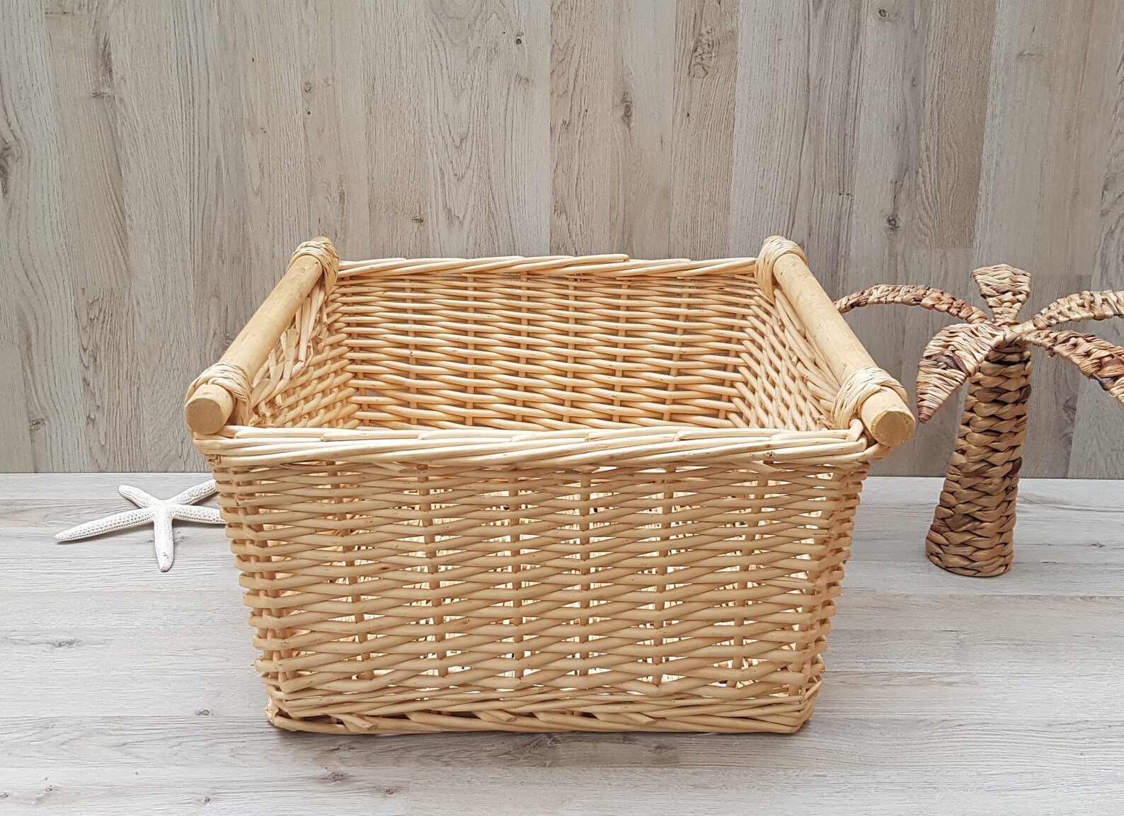 Large Vintage Square Wicker Basket Storage Basket Decorative Etsy