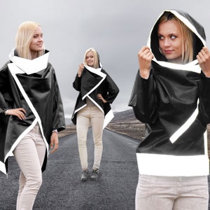 Chubasquero reflectante negro. Chaqueta de ciclismo. Para hombre, mujer y unisex. Chaqueta de gran tamaño. Chubasquero transformable. Regalos para parejas para viajes al aire libre