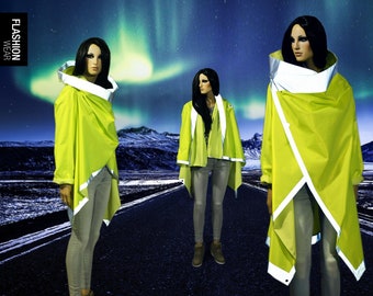 Reflective Jacket, Neon yellow jacket - Rain Coat, Safety vest with sleeves. Cycling jacket, Cardigan for Man, Woman. Outdoor Streetwear.