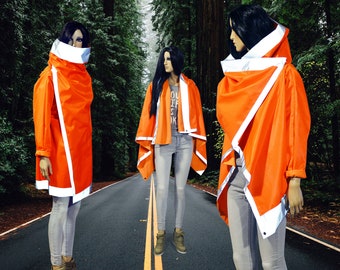 Reflective Neon Orange Cycling jacket, Coat. Men Women Unisex. Oversized Jacket. Transforming Walking Gear. Outdoor travel gifts for cyclist