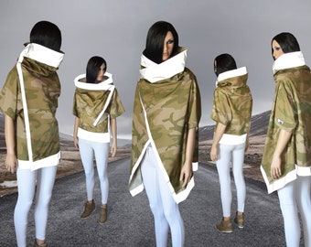 Camo Army Jacket Women. Reflective Military Jacket, Travel Gift. Transforming Oversized Coat. Trendy Outdoor Streetwear Men Women Unisex.