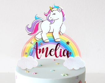 Personalized Unicorn Rainbow Cake Topper: Glitter Party Decoration