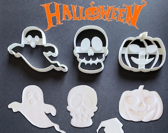 Halloween Cutters, Cookie Fondant Cutter, Polymer Clay, Halloween cookies, Ghost, Bat, Pumpkin, Skull, Witch Hat, Halloween Theme