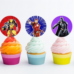 Printable Superhero Cupcake Toppers - 12 Designs - Digital Download