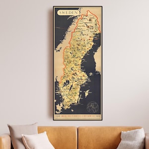 Vintage Landkarte Schweden – Schwedischer Pionier / Jahrhundertwende 1948