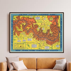 Une carte hystérique du parc national du Grand Canyon - Carte dessinée rétro des années 40