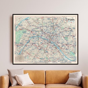 Zabytkowa mapa metra i transportu w Paryżu – klasyczna francuska kartografia