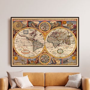 Une carte du monde nouvelle et précise, John Speed 1651, carte du monde antique cadeau d'art de chambre à coucher de salon