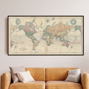 Carte générale du monde de Stanford - Impression vintage du XIXe siècle