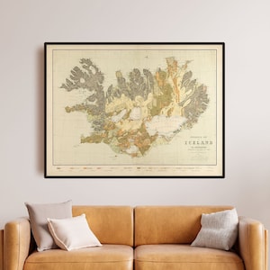 Mapa geológico antiguo de Islandia – Impresión de William Thordarson de 1901 – Arte topográfico islandés antiguo, decoración de ciencias de la tierra, regalo de historia nórdica
