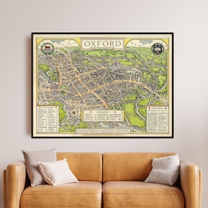 Oxford Karte England Druck Vintage Karte Geschenk für Ihn ihre Reproduktion Wand Kunst Geschenk