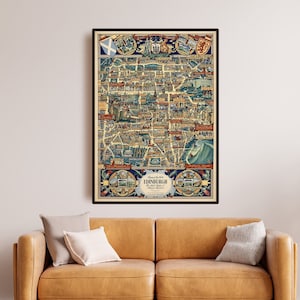 Impression d'affiche de carte vintage d'Édimbourg, The Auld Reekie of History Romance, cadeau historique - sans cadre