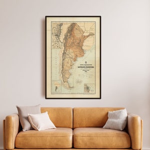 Affiche vintage de l'Argentine, de la carte de la Patagonie, 1882 - Voyage dans le temps