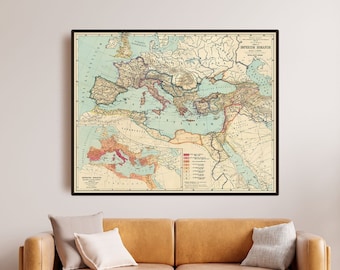 Roman Empire map print – Vintage Historical Wall Art – Old Europe & Mediterranean Cartography – Latin Imperium Romanum Print