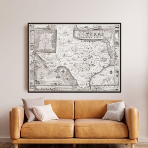 Texas Tales: Stampa di poster di mappa pittorica d'epoca