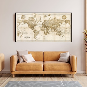 Vintage Weltkarte Stanfords Bibliothek Weltkarte (1890er Jahre) - Antiker historischer Geographie-Wandkunstdruck - Alte Welt-Reisedekor