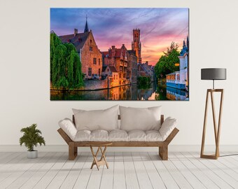 Bruges Canvas Print Wall Art Belgium Canvas Decor Skyline Cityscape Ready to Hang Christmas Gift