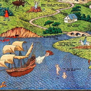 Fantasy map poster featuring fairy tales and storybook lands