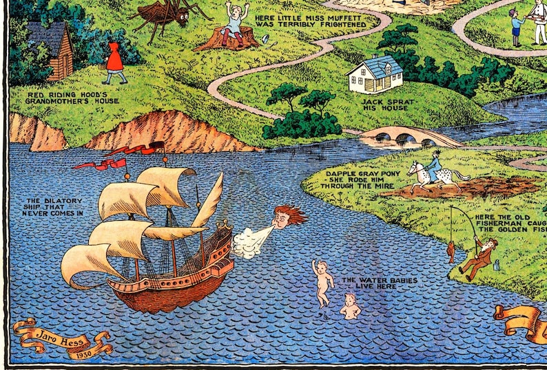 Fantasy map poster featuring fairy tales and storybook lands