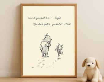 Vintage Winnie Puuh Zitat Poster – Klassisches A.A. Milne Illustration – Winnie und Piglet Kunst für das Kinderzimmer