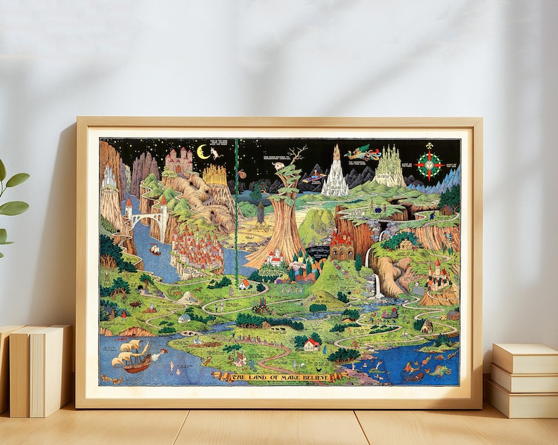The Land of Make Believe map by Jaro Hess 1930 vintage print