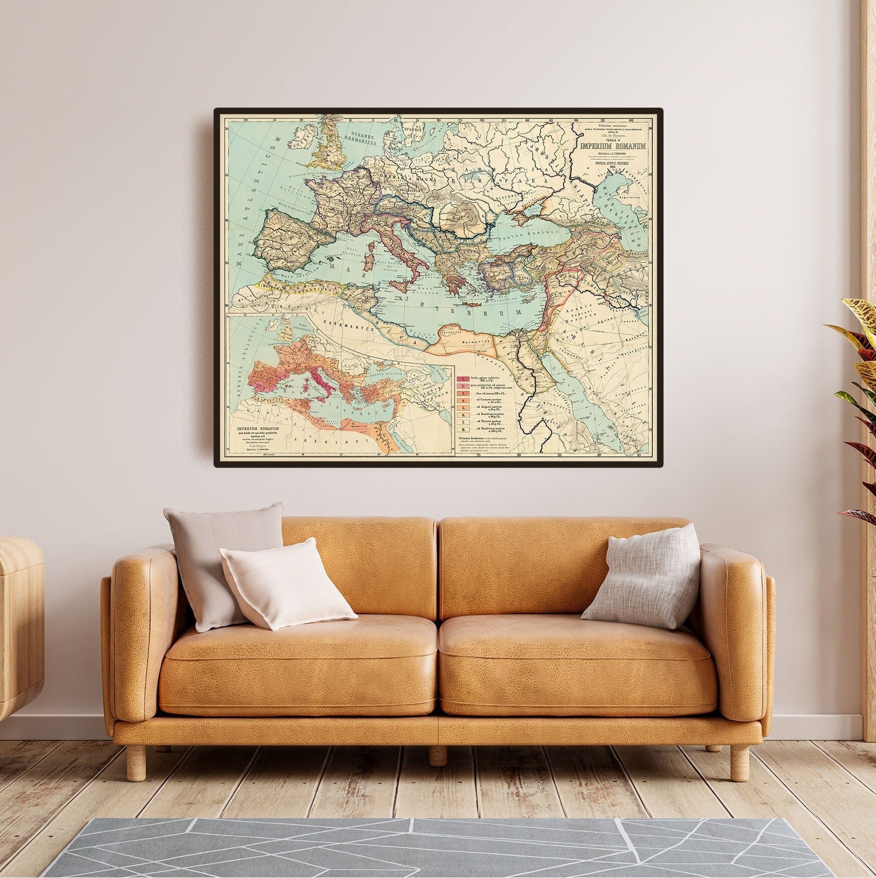 Roman Empire map print – Vintage Historical Wall Art – Old Europe & Mediterranean Cartography – Latin Imperium Romanum Print
