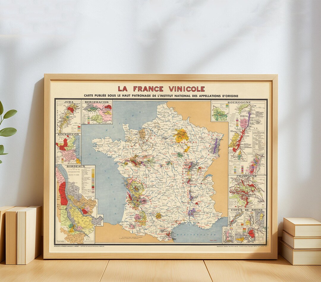 Vintage French Wine Regions Map Poster La France Vinicole Map Vintage French Wine Regions Map Poster La France Vinicole Map